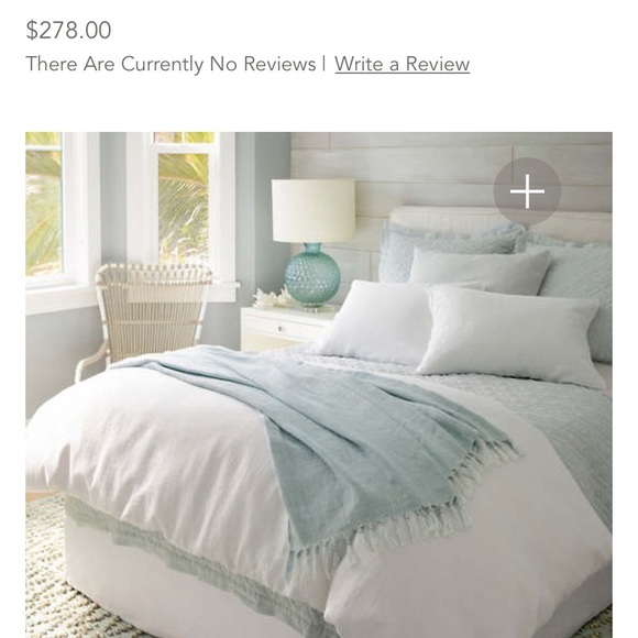 Pinecone Hill washed Linen throw in Sky Blue.